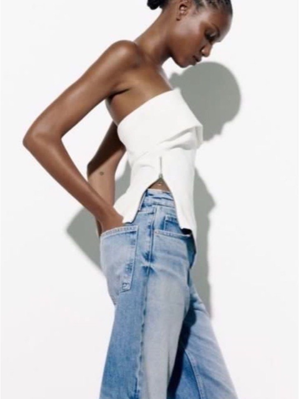 Zara White Strapless Ribbed Tank Top